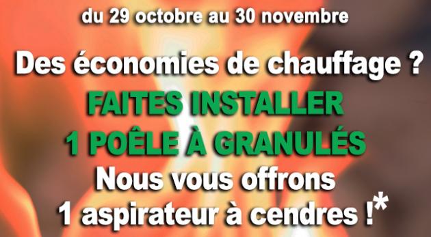 Faites installer un poêle à granulés, Isofrance Fenêtres & energies vous offre un aspirateur à cendres jusqu'au 30 novembre.